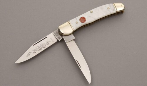 United/Boker Two Blade Copperhead with Pearl Celluloid handle material - Obverse Side - Item #KLC08702