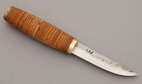 Kellam Knives Kullervo Hunter with Stacked Birch Bark Handle handle material - Obverse Side - Item #KLC08707