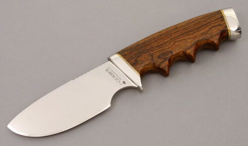Gerber Knives Model 400 Skinner with Macassar Ebony Wood handle material - Obverse Side - Item #KLC08712