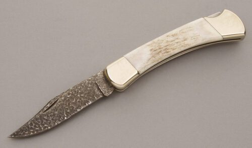 Buck/Yellowhorse Model 110 Lockback with Elk Horn Handle Scales handle material - Obverse Side - Item #KLC08722