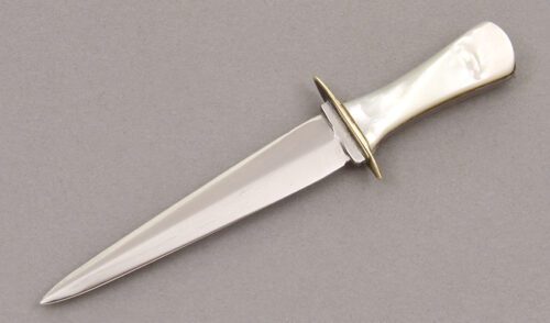 Unknown Maker Miniature Dagger with Mother of Pearl Scales handle material - Obverse Side - Item #KLC08749