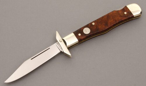 Boker Knives Swing Guard Lockback with Amboyna Burl Wood Scales handle material - Obverse Side - Item #KLC08751