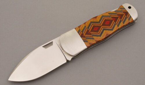 A.G. Russell Sunfish Lockback with Wood Marquetry Handle Scales handle material - Obverse Side - Item #KLC08756