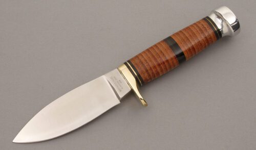 Northwoods Knives Willow Leaf Hunter with Stacked Leather Handle handle material - Obverse Side - Item #KLC08757