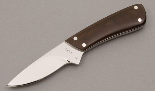 Cary Smith Small Hunter with Brown Linen Micarta handle material - Obverse Side - Item #KLC08771