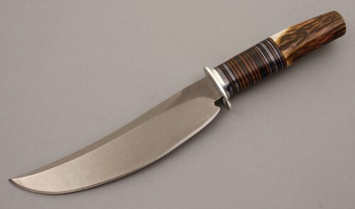 John Greco Scagel Style Buffalo Skinner with Stag & Stacked Leather Handle handle material - Obverse Side - Item #KLC08774