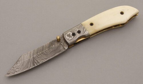 Unknown Maker Linerlock with Smooth White Bone handle material - Obverse Side - Item #KLC08775