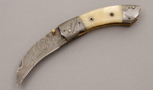 Unknown Maker Hawkbill Linerlock with Smooth White Bone handle material - Obverse Side - Item #KLC08776