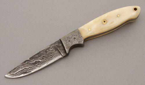 Unknown Maker Damascus Hunter with Bone Scales handle material - Obverse Side - Item #KLC08778