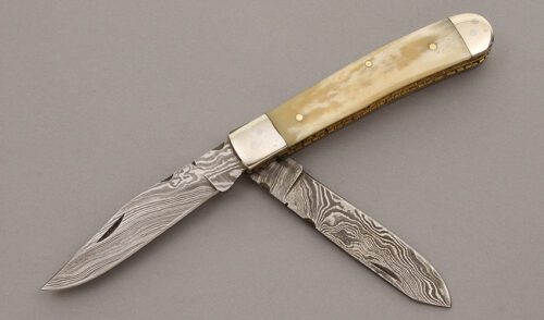 Unknown Maker Two Blade Trapper with Smooth Bone handle material - Obverse Side - Item #KLC08779