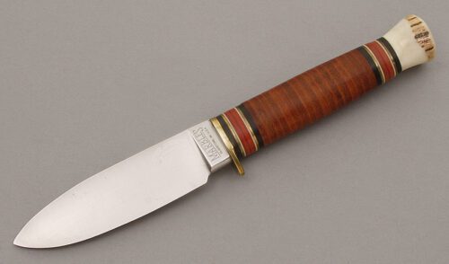 Marble's Knives Loveless Sport 99 Hunter with Stacked Leather handle material - Obverse Side - Item #KLC08780