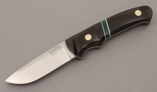 Bark River Knife & Tool Drop Point Hunter with Black Linen Micarta handle material - Obverse Side - Item #KLC08782