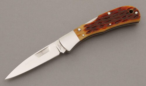 Spyderco Knives C27 Jess Horn Lockback with Jigged Bone Scales handle material - Obverse Side - Item #KLC08790