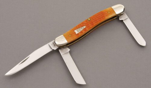 Case Cutlery Stockman with Orange Jigged Bone Scales handle material - Obverse Side - Item #KLC08795