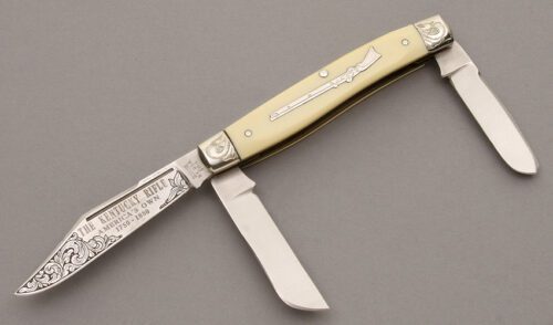 Schrade Cutlery CM-1 Kentucky Rifle Knife with Ivory Delrin Scales handle material - Obverse Side - Item #KLC08801