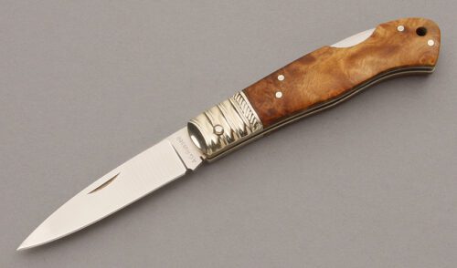 A.G. Russell Lockback with Chinese Quince Wood Scales handle material - Obverse Side - Item #KLC08820