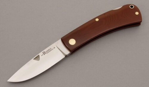A.G. Russell Brute Lockback with Burgandy Micarta Frame handle material - Obverse Side - Item #KLC08853