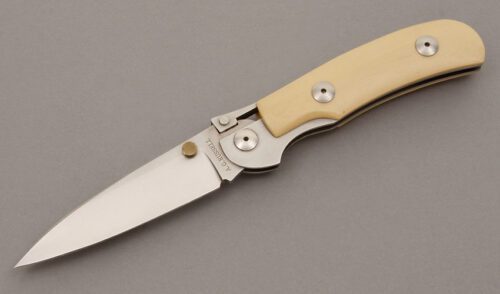 A.G. Russell K87C One Hand Knife with Ivory Micarta Handle Scales handle material - Obverse Side - Item #KLC08857