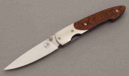William Henry Knives White10 Lancet Linerlock with Lacewood Scales handle material - Obverse Side - Item #KLC08864