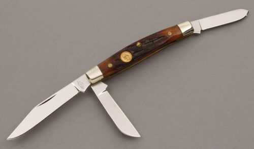 Canal Street Cutlery Stockman with Dark Amber Stag Bone handle material - Obverse Side - Item #KLC08868