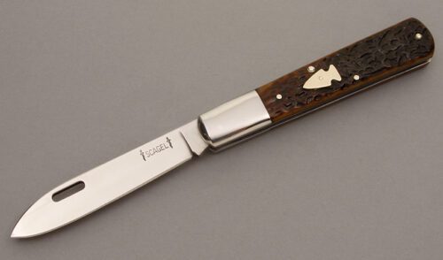 Northwoods Knives Scagel #8 Large Barlow with Rodgers Jigged Bone Scales handle material - Obverse Side - Item #KLC08874