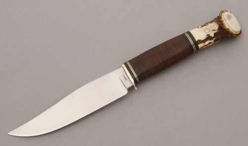 P.J. Tomes Scagel Style Hunter with Leather & Stag Handle handle material - Obverse Side - Item #KLC08883