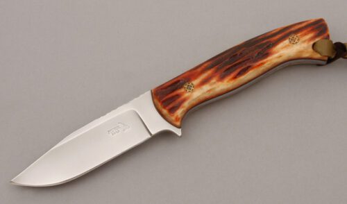 Keith Murr Hunter with Amber Bone Stag Handle Scales handle material - Obverse Side - Item #KLC08885