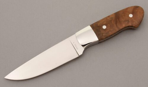 Leonard Toews Hunter with Maidou Burl Wood Scales handle material - Obverse Side - Item #KLC08887