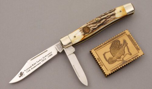Schrade Cutlery Two Blade Jack with Stag Handle Scales handle material - Obverse Side - Item #KLC08898