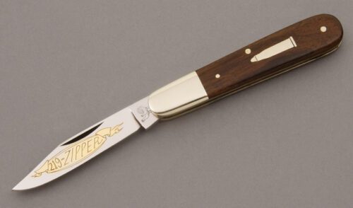 Hen & Rooster Knives CM-8 .219 Zipper Barlow with Mozombeque Ebony Wood handle material - Obverse Side - Item #KLC08899