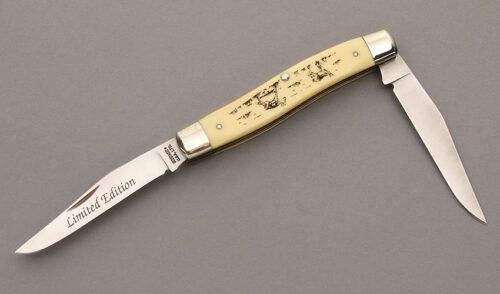 Schrade Cutlery Muskrat with Ivory Delrin handle material - Obverse Side - Item #KLC08903