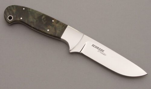 Schrade Cutlery D'Holder Drop Point Hunter with Green Maple Burl Wood Scales handle material - Obverse Side - Item #KLC08906