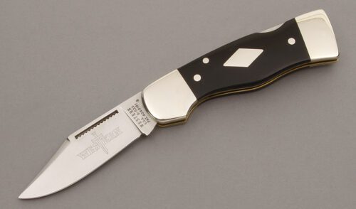 Western Cutlery Model S-533 Lockback with Smooth Black Delrin handle material - Obverse Side - Item #KLC08917