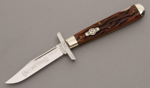 Schatt & Morgan 04111L Swing Guard Lockback with Worm Groove Brown Bone handle material - Obverse Side - Item #KLC08918