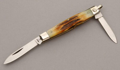 Case Cutlery 52042 R Two Blade Pen with Stag Handle Scales handle material - Obverse Side - Item #KLC08927