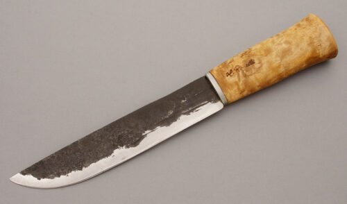 Roselli Knives Leuku Hunter with Curly Birch Wood handle material - Obverse Side - Item #KLC08949
