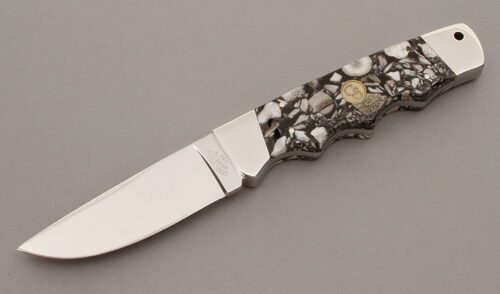 Canal Street Cutlery Catskill Drop Point Hunter with Mosaic Mica Pearl handle material - Obverse Side - Item #KLC08951
