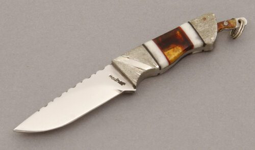 Jerry Bodner Miniature Kangaroo Knife with Faux Tortise Shell handle material - Obverse Side - Item #KLC08968