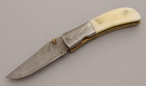 Unknown Maker Linerlock with Smooth White Bone Handles handle material - Obverse Side - Item #KLC08972