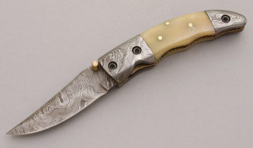 Unknown Maker Linerlock with Smooth White Bone handle material - Obverse Side - Item #KLC08974