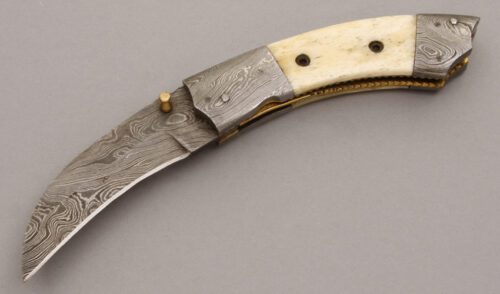 Unknown Maker Hawkbill Linerlock with Smooth White Bone handle material - Obverse Side - Item #KLC08978