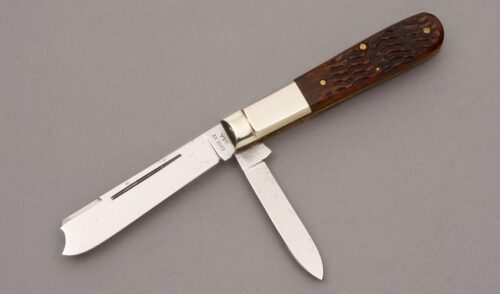 Case Cutlery 8 Dot 6205R One Arm Razor with Jigged Bone Handle Scales handle material - Obverse Side - Item #KLC08988