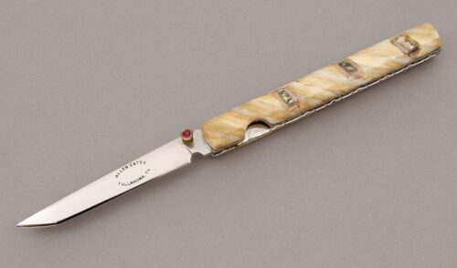 Allen Cates Linerlock with Mammoth Tooth Scales handle material - Obverse Side - Item #KLC08998