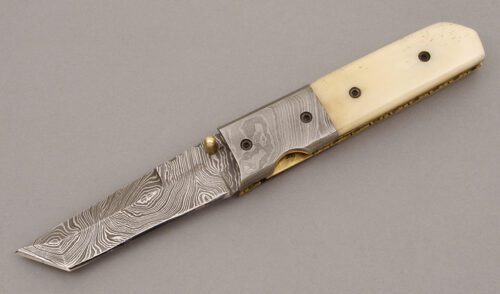 Unknown Maker Tanto Folder with Smooth White Bone Scales handle material - Obverse Side - Item #KLC09003