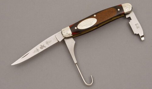 L.L. Bean Bird Knife with Wood Micarta Handle Scales handle material - Obverse Side - Item #KLC09007