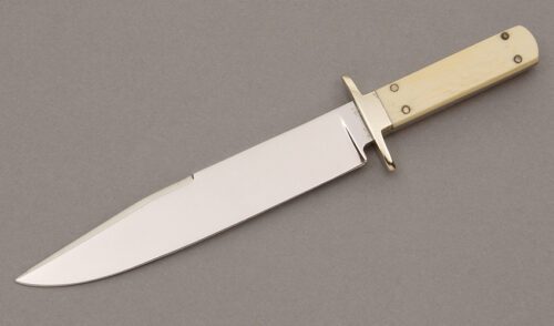 Unknown Maker Miniature Bowie with Antique Ivory Handles handle material - Obverse Side - Item #KLC09013