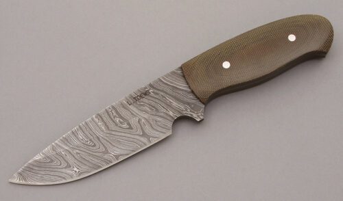 Leonard Toews Damascus Hunter with Green Micarta Handle handle material - Obverse Side - Item #KLC09020