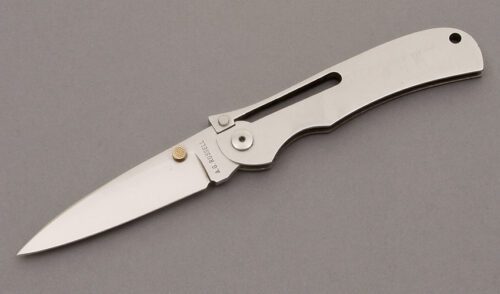 A.G. Russell K87SC Small One Hand Folder with 420 Stainless Steel Frame handle material - Obverse Side - Item #KLC09021