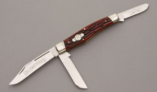 Schatt & Morgan 043150 Reverse Gunstock with Red Worm Groove Bone Scales handle material - Obverse Side - Item #KLC09027