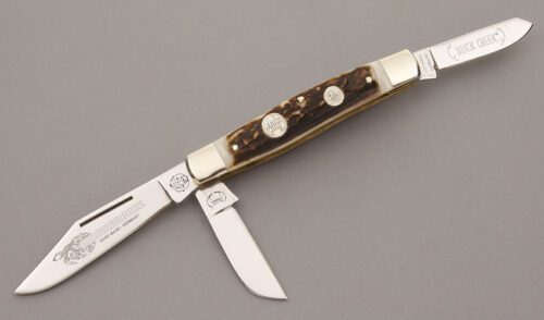 Buck Creek Knives Diamondback Stockman with Stag Handle Scales handle material - Obverse Side - Item #KLC09028